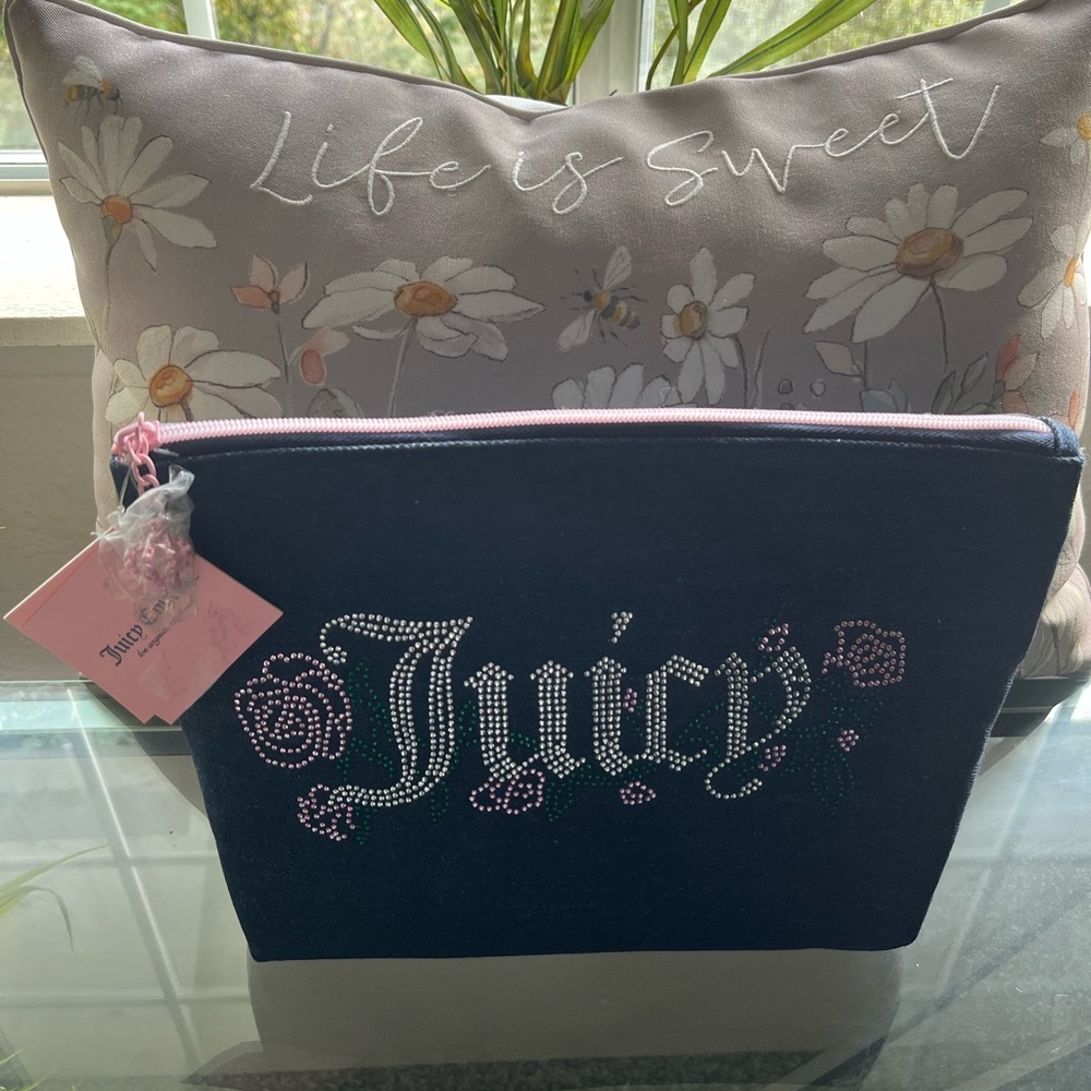 Juicy Couture Navy and Pink Rhinestone Cosmetic Bag - Picture 3 of 3